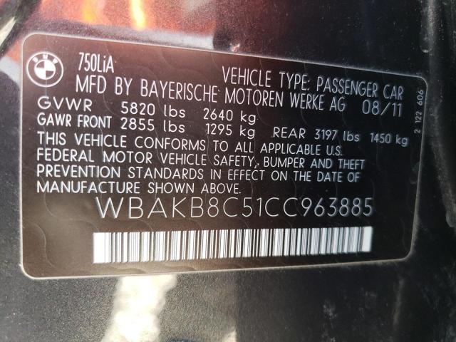 Photo 11 VIN: WBAKB8C51CC963885 - BMW 7 SERIES 