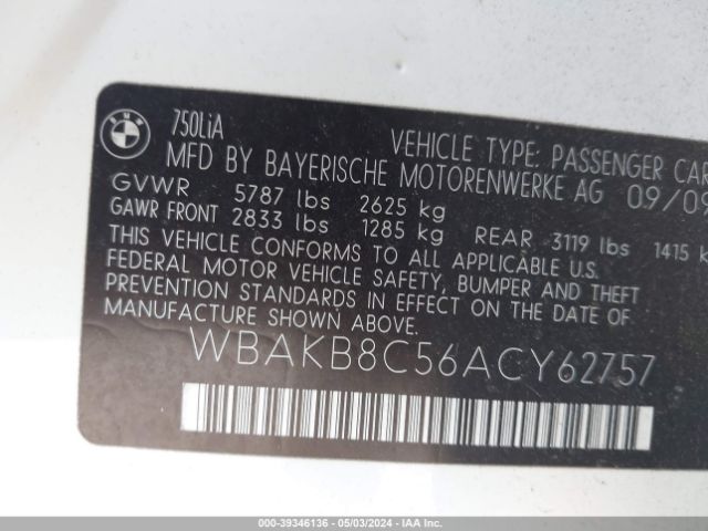 Photo 8 VIN: WBAKB8C56ACY62757 - BMW 750LI 