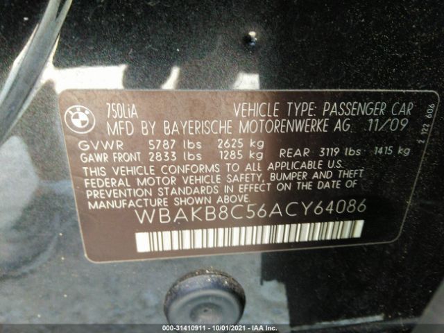 Photo 8 VIN: WBAKB8C56ACY64086 - BMW 7 