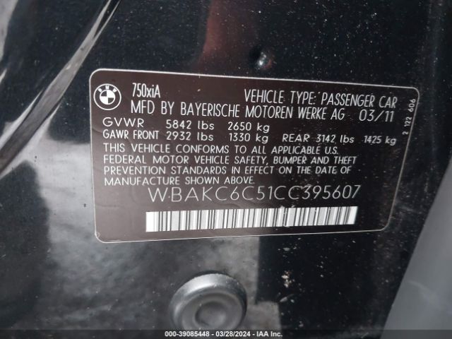 Photo 8 VIN: WBAKC6C51CC395607 - BMW 750I 