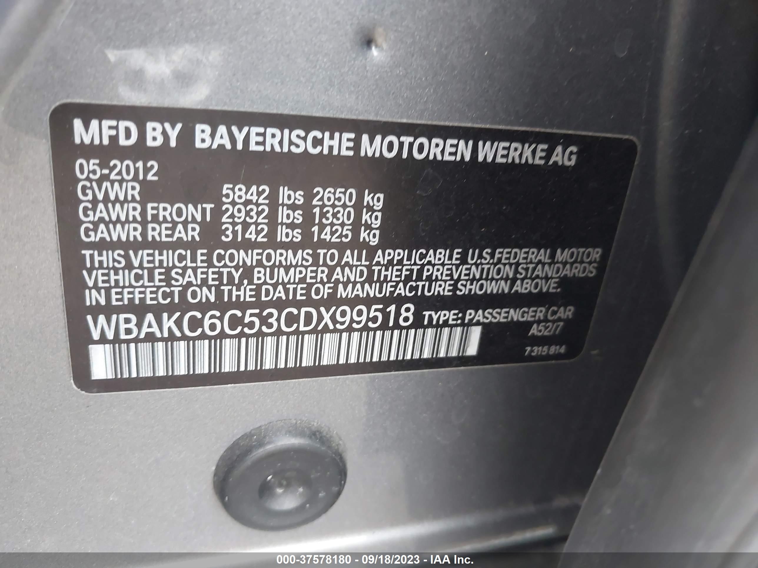 Photo 8 VIN: WBAKC6C53CDX99518 - BMW 7ER 