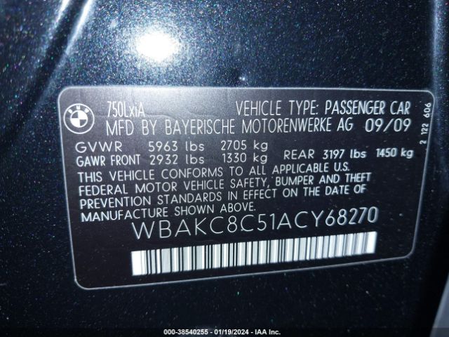 Photo 8 VIN: WBAKC8C51ACY68270 - BMW 750LI 