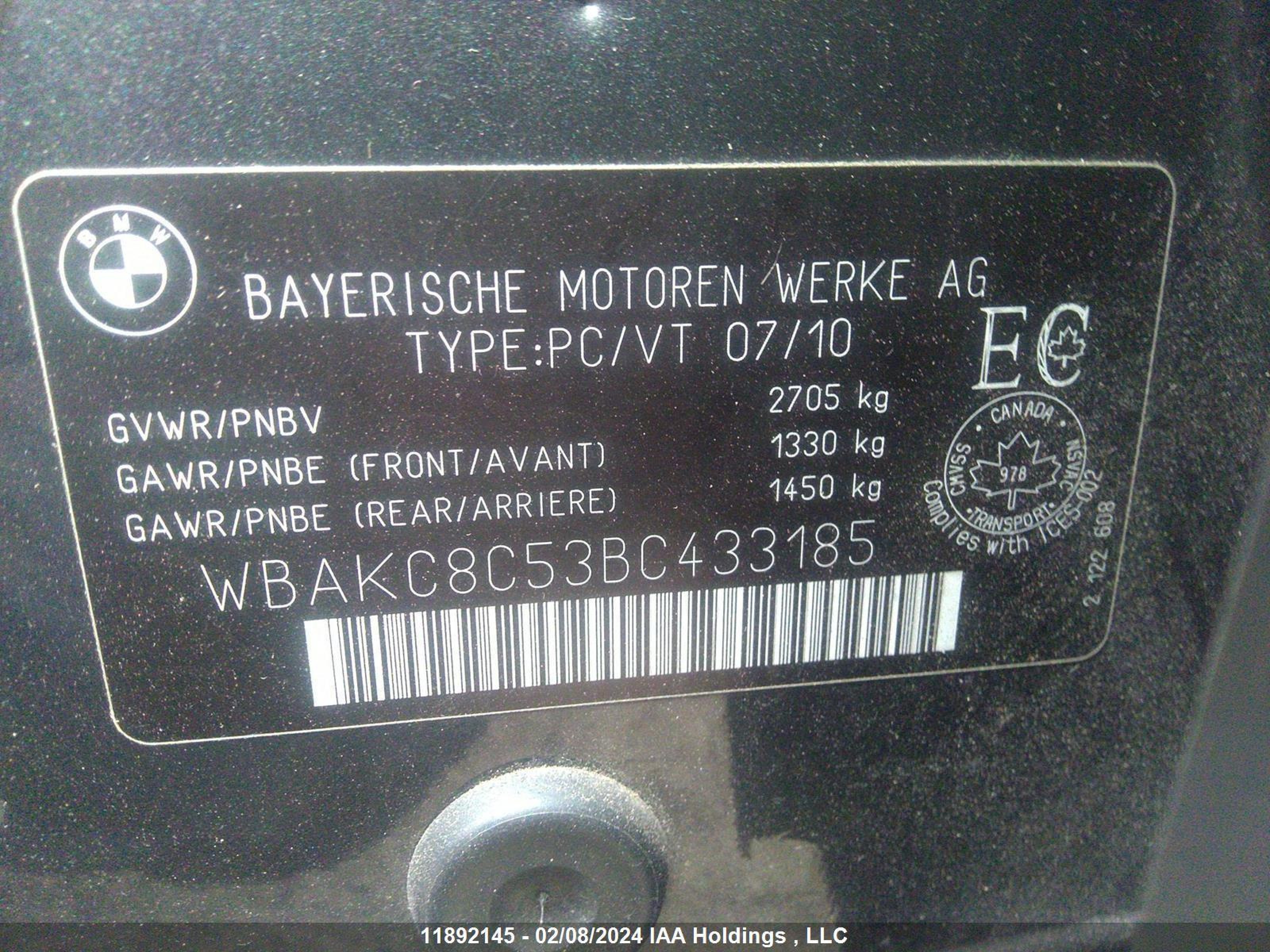 Photo 8 VIN: WBAKC8C53BC433185 - BMW 7ER 