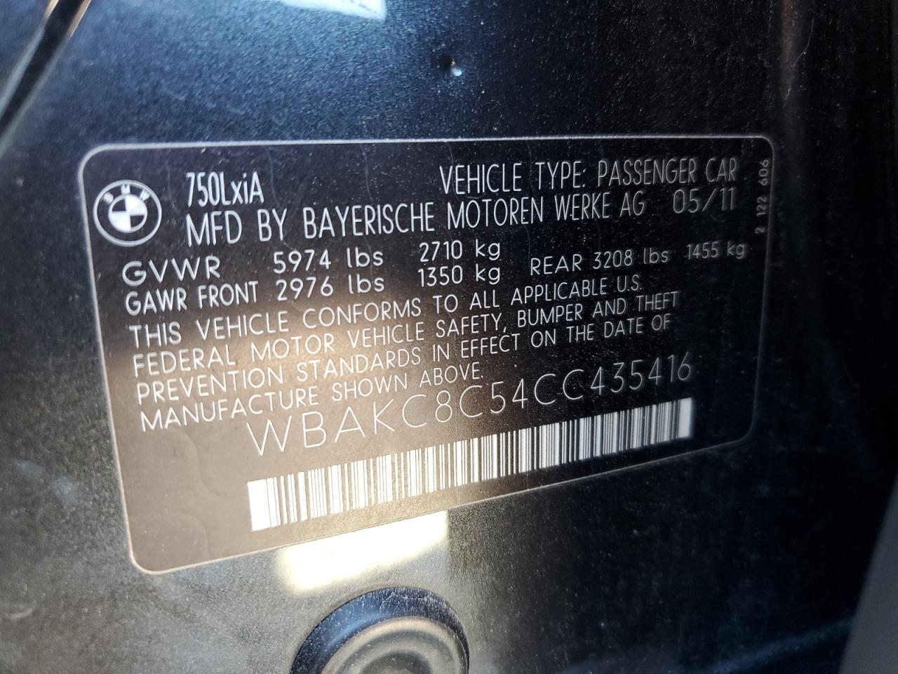 Photo 11 VIN: WBAKC8C54CC435416 - BMW 7ER 