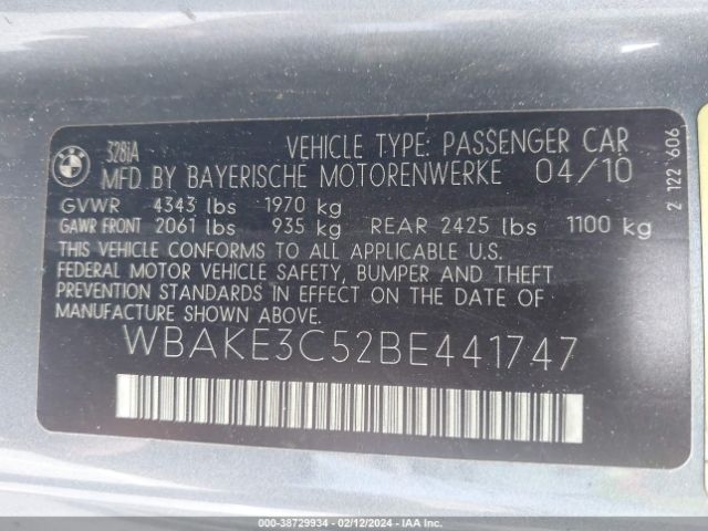 Photo 8 VIN: WBAKE3C52BE441747 - BMW 328I 