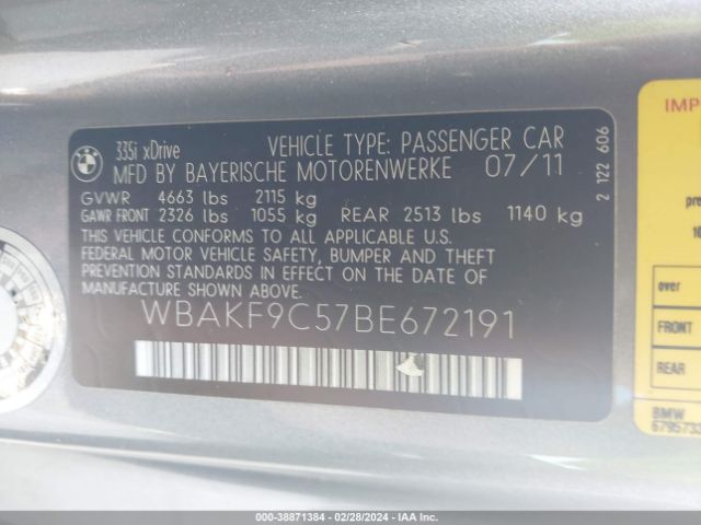 Photo 8 VIN: WBAKF9C57BE672191 - BMW 335I 