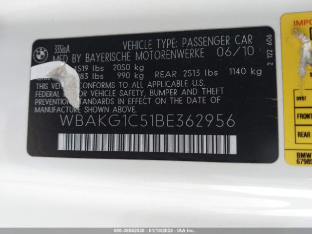 Photo 8 VIN: WBAKG1C51BE362956 - BMW 335IS 