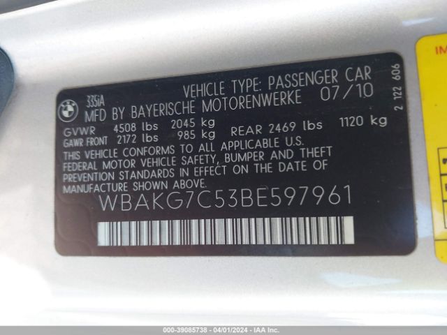 Photo 8 VIN: WBAKG7C53BE597961 - BMW 335I 