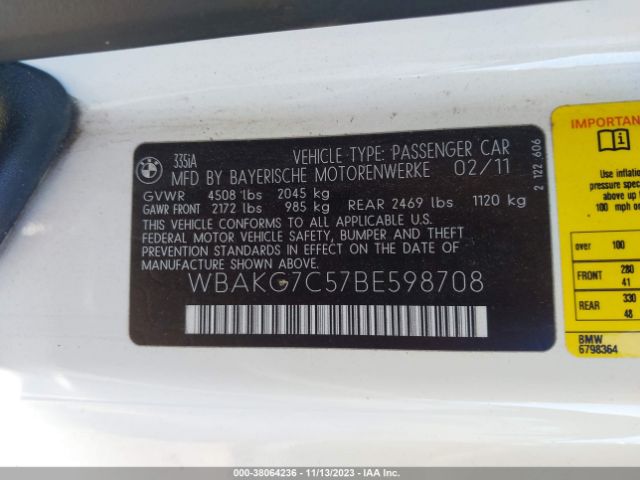 Photo 8 VIN: WBAKG7C57BE598708 - BMW 335I 