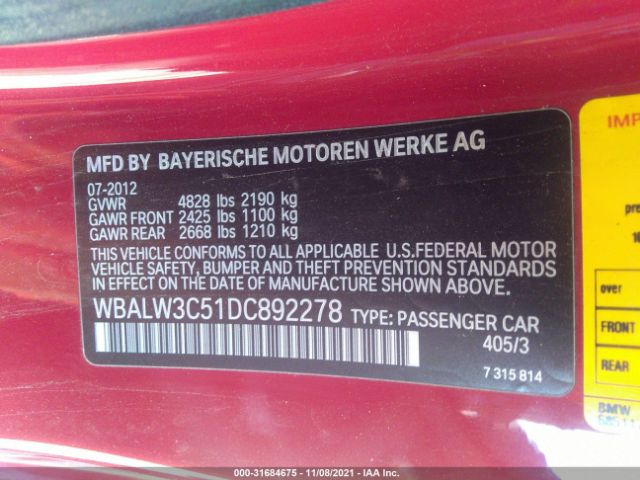 Photo 8 VIN: WBALW3C51DC892278 - BMW 6 