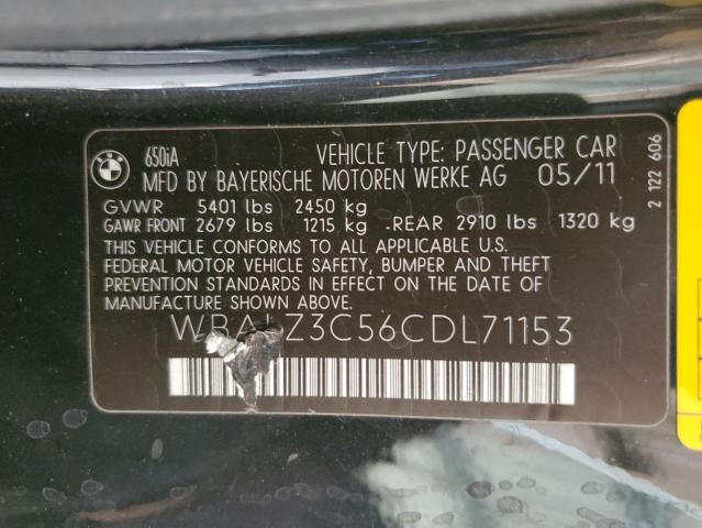 Photo 11 VIN: WBALZ3C56CDL71153 - BMW 650 I 