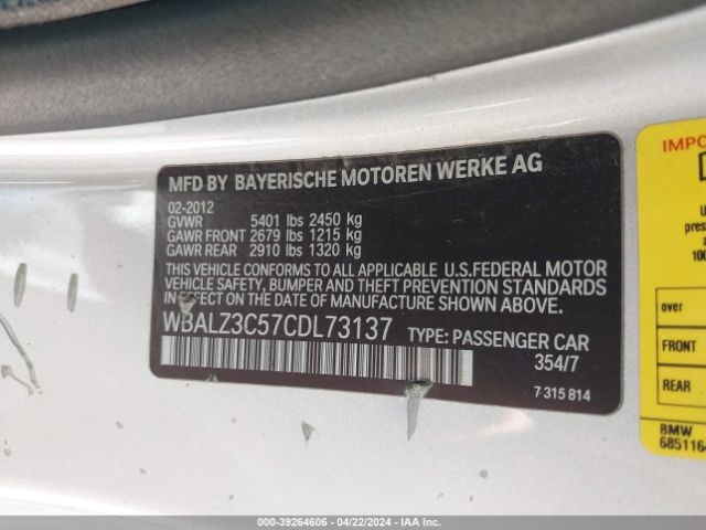 Photo 8 VIN: WBALZ3C57CDL73137 - BMW 650I 