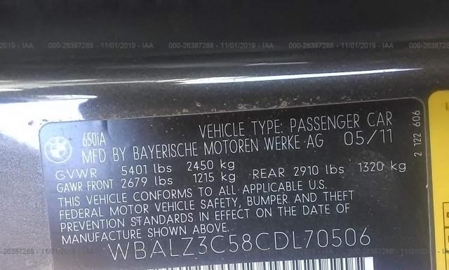 Photo 8 VIN: WBALZ3C58CDL70506 - BMW 650 