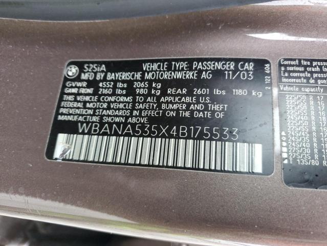 Photo 11 VIN: WBANA535X4B175533 - BMW 5 SERIES 