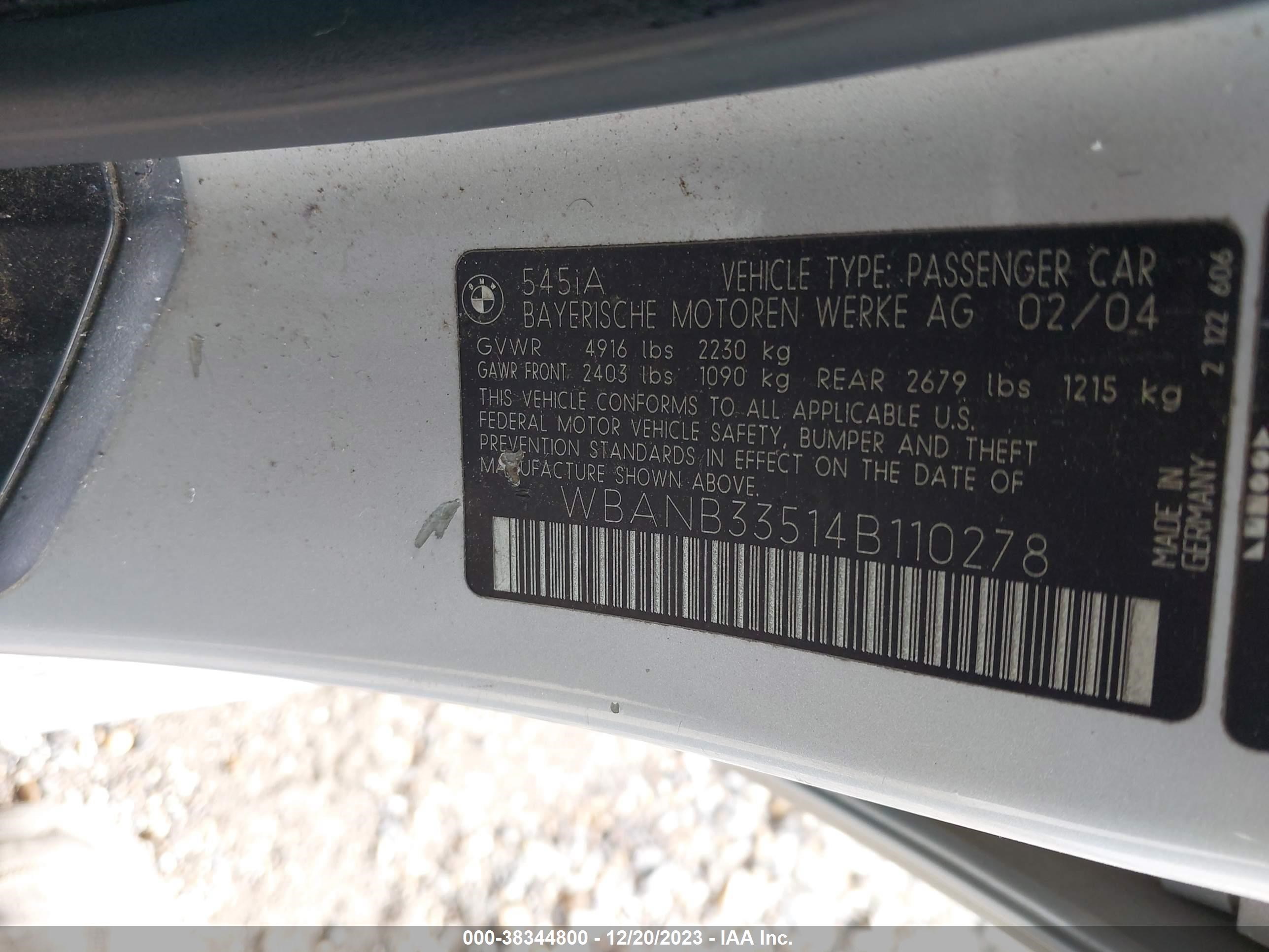 Photo 8 VIN: WBANB33514B110278 - BMW 5ER 