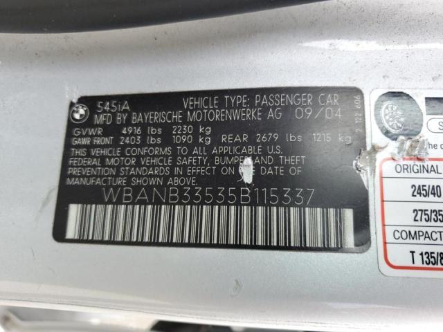 Photo 11 VIN: WBANB33535B115337 - BMW 545 I 