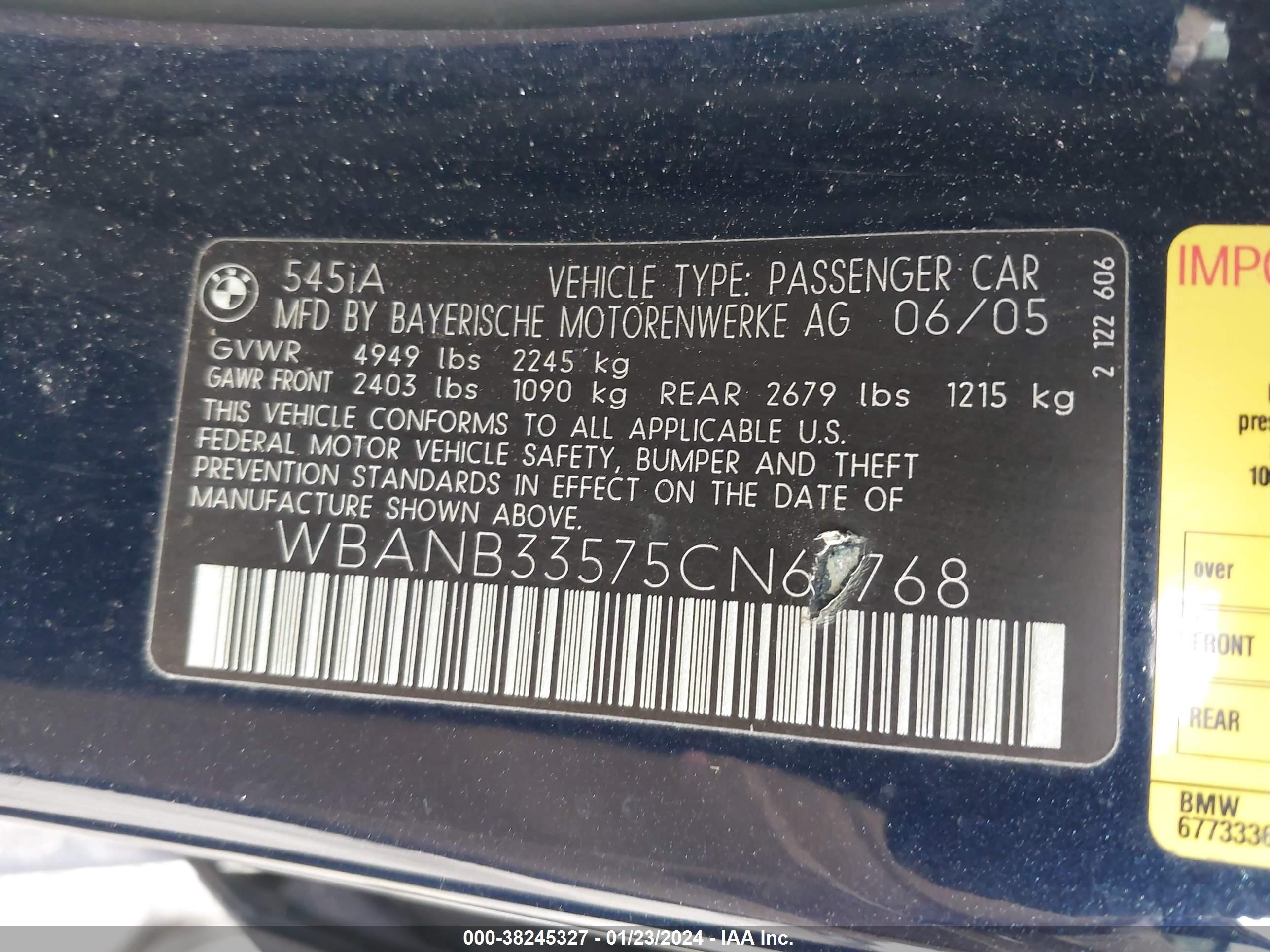 Photo 8 VIN: WBANB33575CN67768 - BMW 5ER 