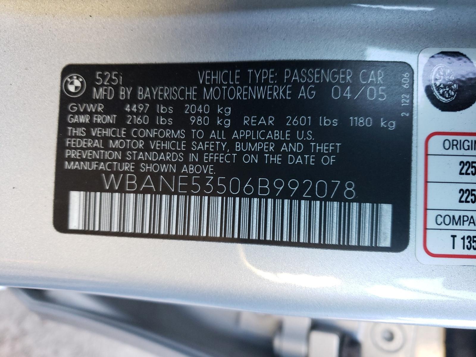 Photo 9 VIN: WBANE53506B992078 - BMW 525 I 