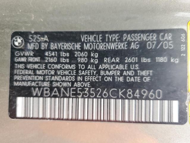 Photo 11 VIN: WBANE53526CK84960 - BMW 5 SERIES 