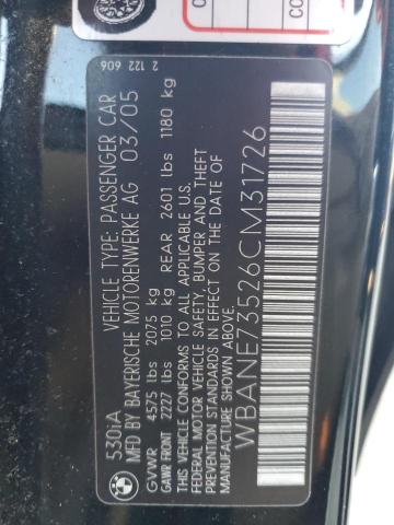 Photo 11 VIN: WBANE73526CM31726 - BMW 5 SERIES 