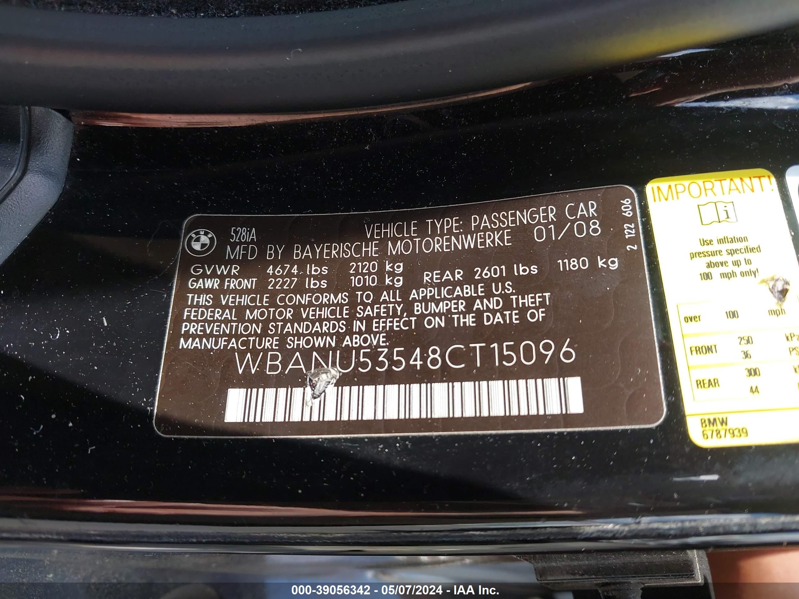 Photo 8 VIN: WBANU53548CT15096 - BMW 5ER 