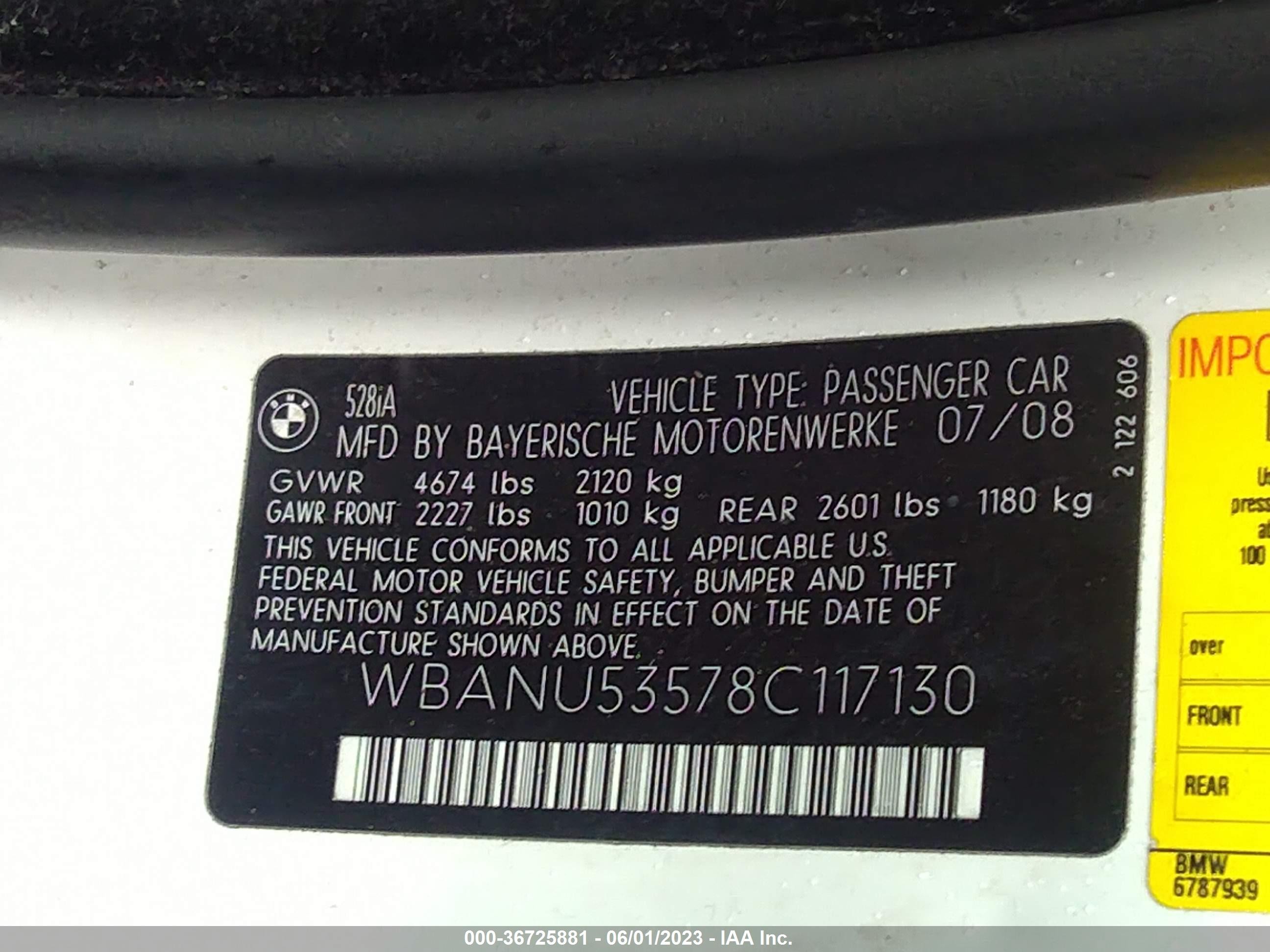 Photo 8 VIN: WBANU53578C117130 - BMW 5ER 