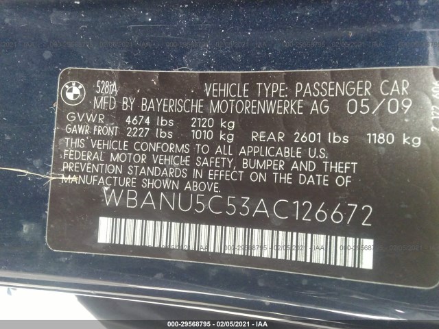 Photo 8 VIN: WBANU5C53AC126672 - BMW 5 