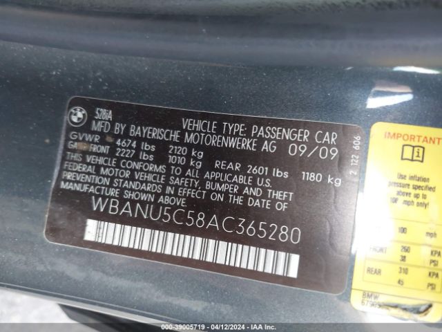 Photo 8 VIN: WBANU5C58AC365280 - BMW 528I 