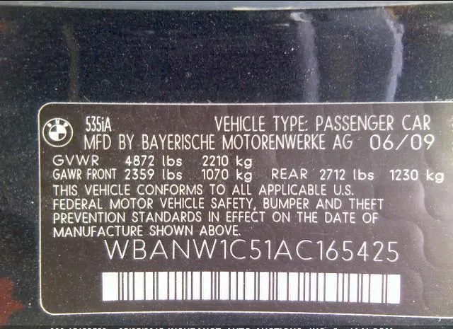 Photo 8 VIN: WBANW1C51AC165425 - BMW 535I 