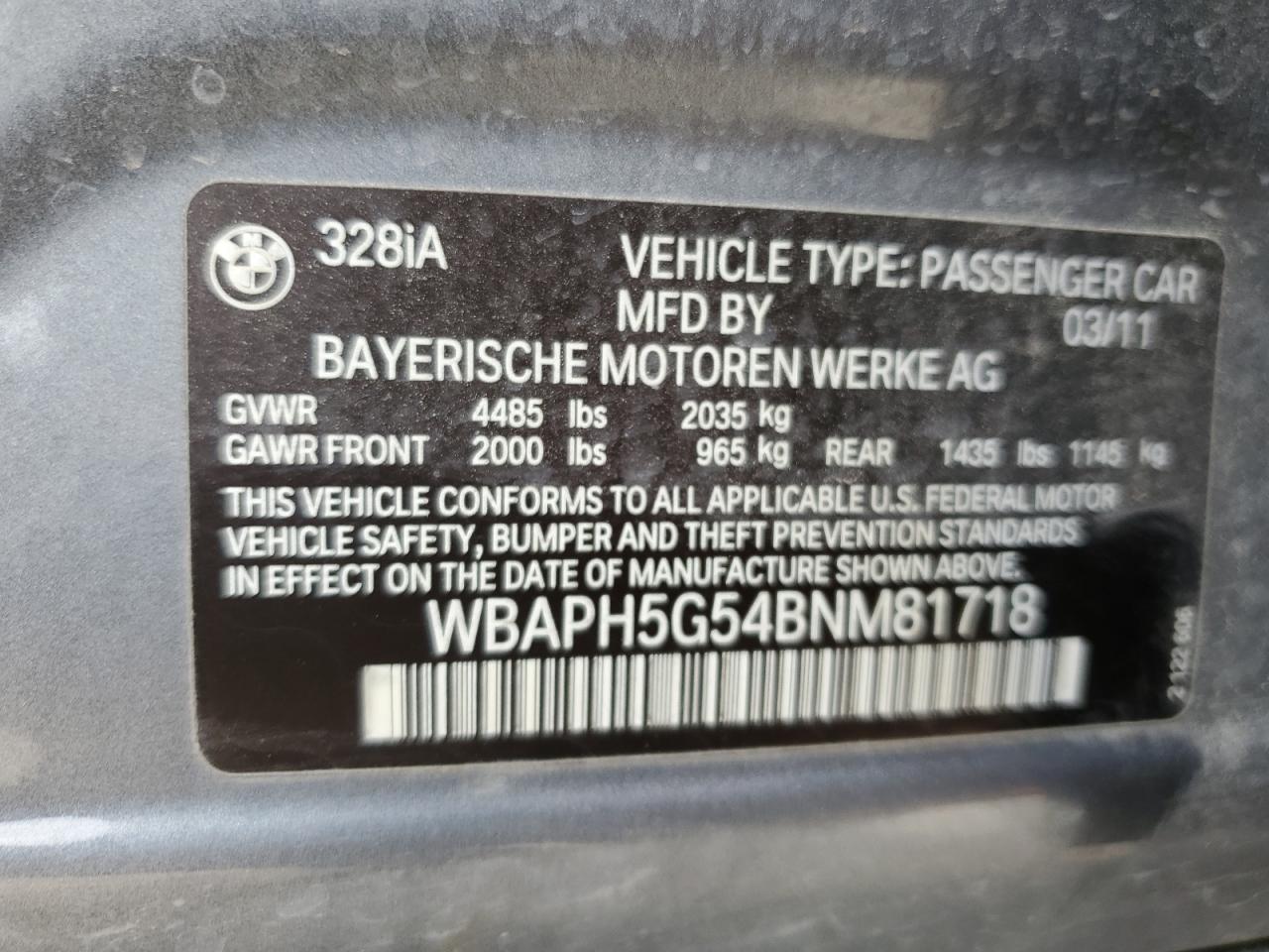 Photo 11 VIN: WBAPH5G54BNM81718 - BMW 3ER 