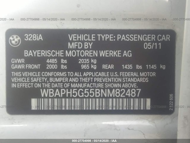 Photo 8 VIN: WBAPH5G55BNM82487 - BMW 3 