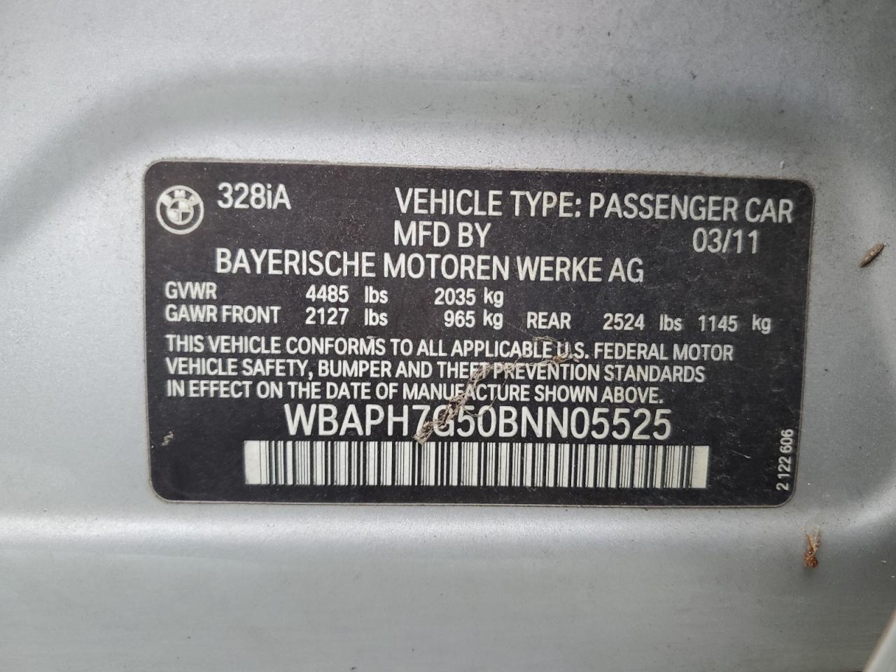 Photo 11 VIN: WBAPH7G50BNN05525 - BMW 3ER 