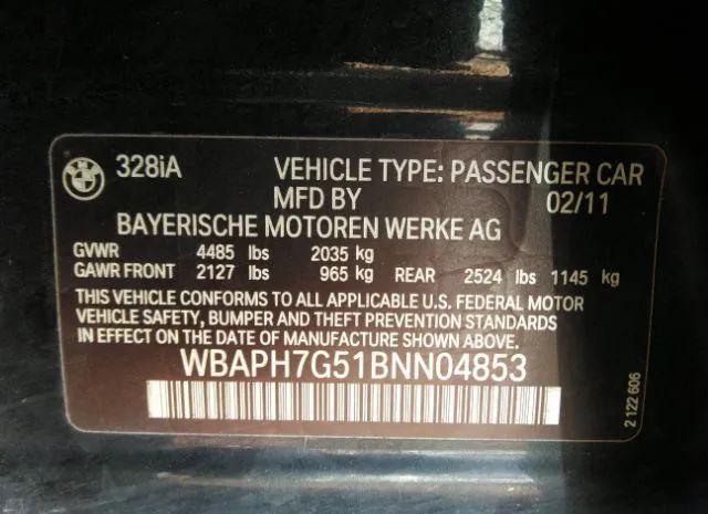 Photo 8 VIN: WBAPH7G51BNN04853 - BMW 3 SERIES 