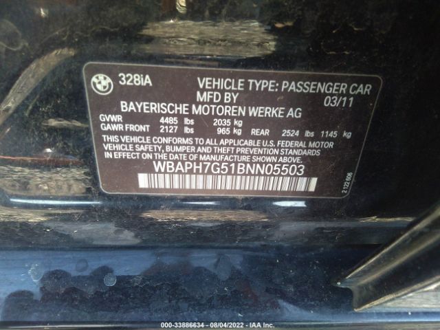 Photo 8 VIN: WBAPH7G51BNN05503 - BMW 3 SERIES 