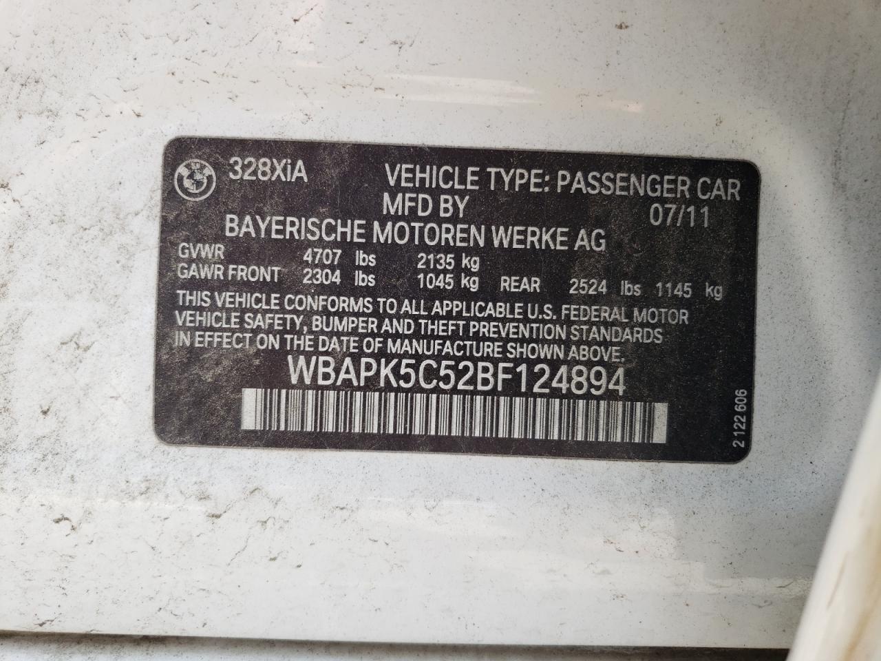 Photo 11 VIN: WBAPK5C52BF124894 - BMW 3ER 