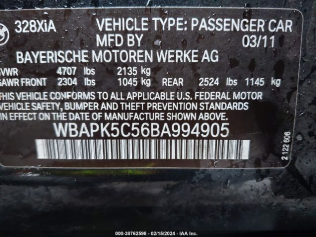 Photo 8 VIN: WBAPK5C56BA994905 - BMW 328I 