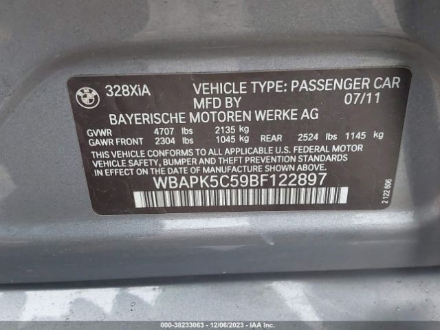 Photo 8 VIN: WBAPK5C59BF122897 - BMW 328I 