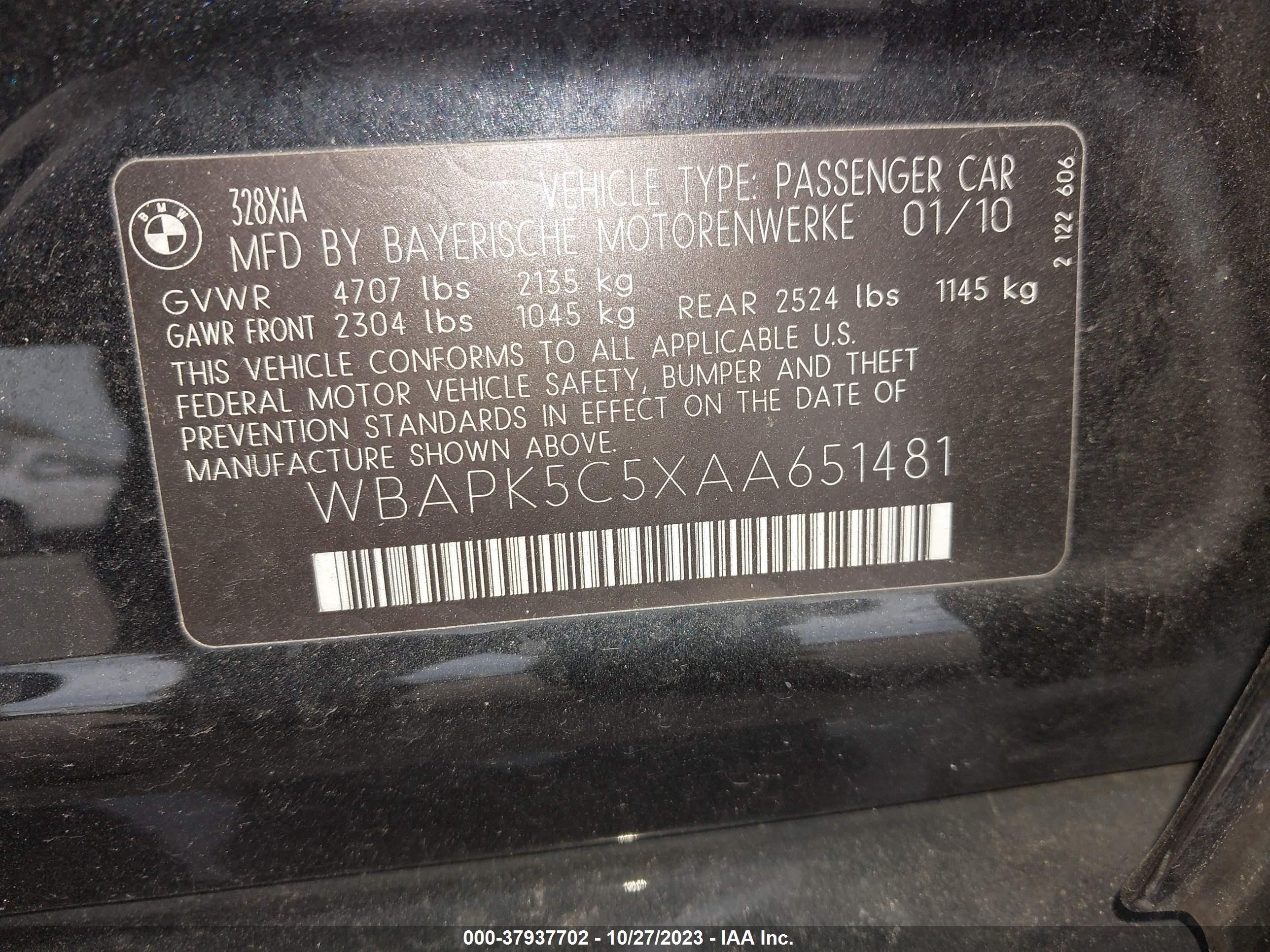 Photo 8 VIN: WBAPK5C5XAA651481 - BMW 3ER 