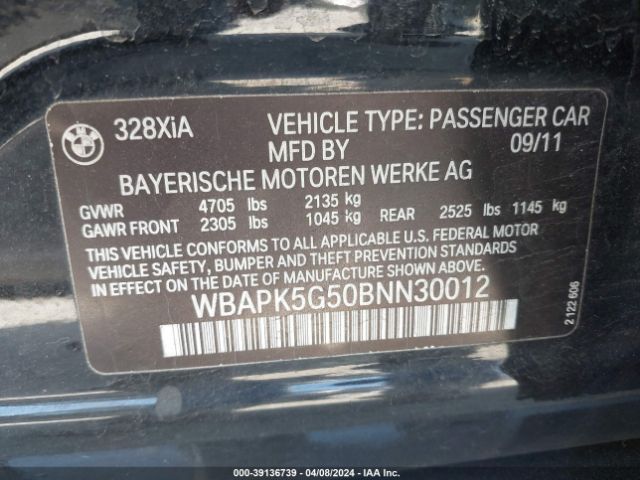 Photo 8 VIN: WBAPK5G50BNN30012 - BMW 328I 