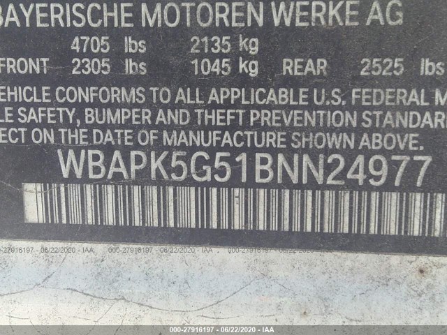 Photo 8 VIN: WBAPK5G51BNN24977 - BMW 3 