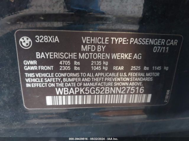 Photo 8 VIN: WBAPK5G52BNN27516 - BMW 328I 