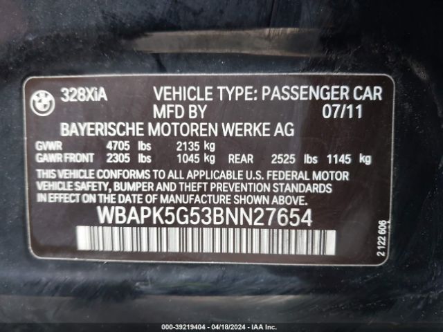 Photo 8 VIN: WBAPK5G53BNN27654 - BMW 328I 