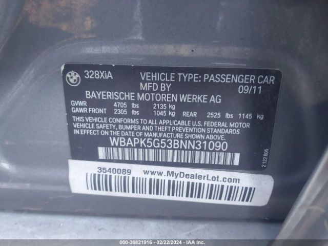 Photo 8 VIN: WBAPK5G53BNN31090 - BMW 328I 