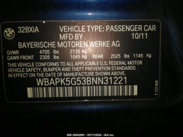 Photo 8 VIN: WBAPK5G53BNN31221 - BMW 328I 