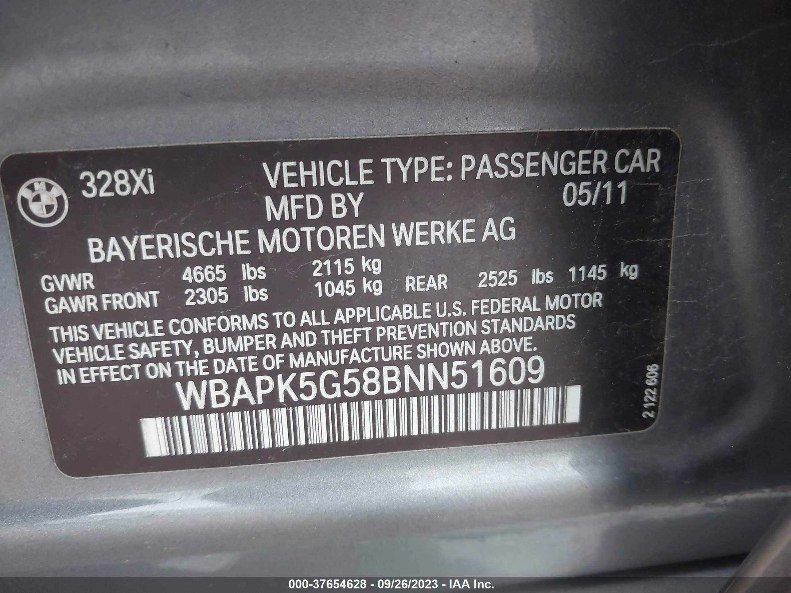 Photo 8 VIN: WBAPK5G58BNN51609 - BMW 3ER 