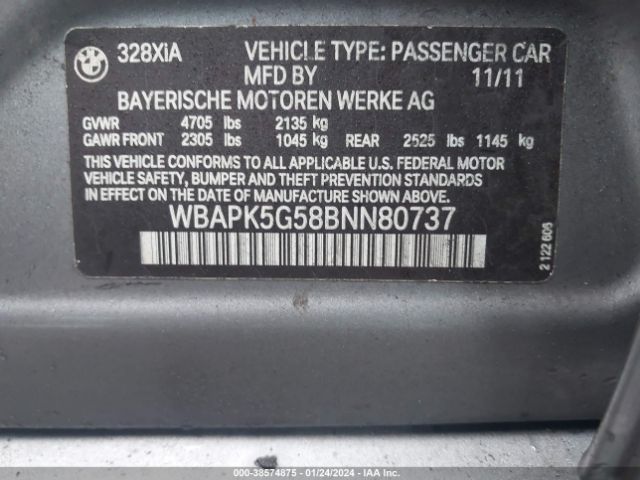 Photo 8 VIN: WBAPK5G58BNN80737 - BMW 328I 