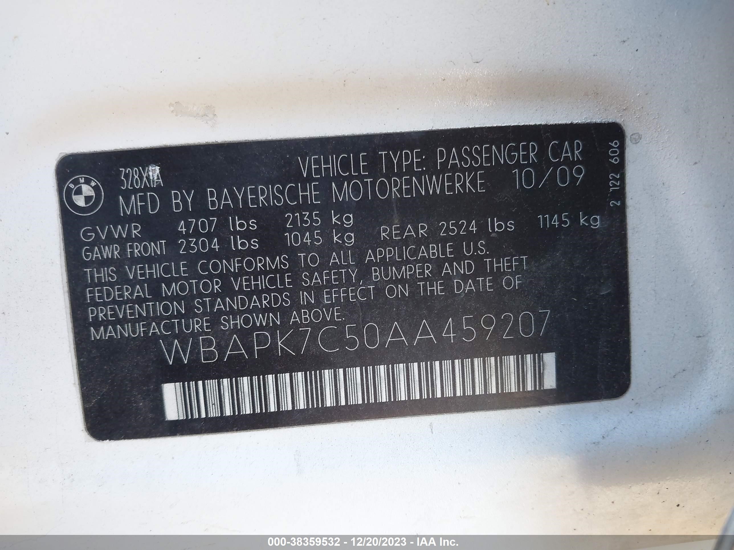 Photo 8 VIN: WBAPK7C50AA459207 - BMW 3ER 