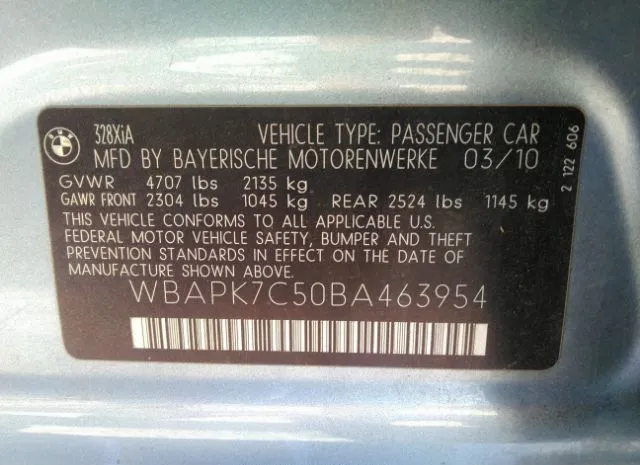 Photo 8 VIN: WBAPK7C50BA463954 - BMW 3 SERIES 