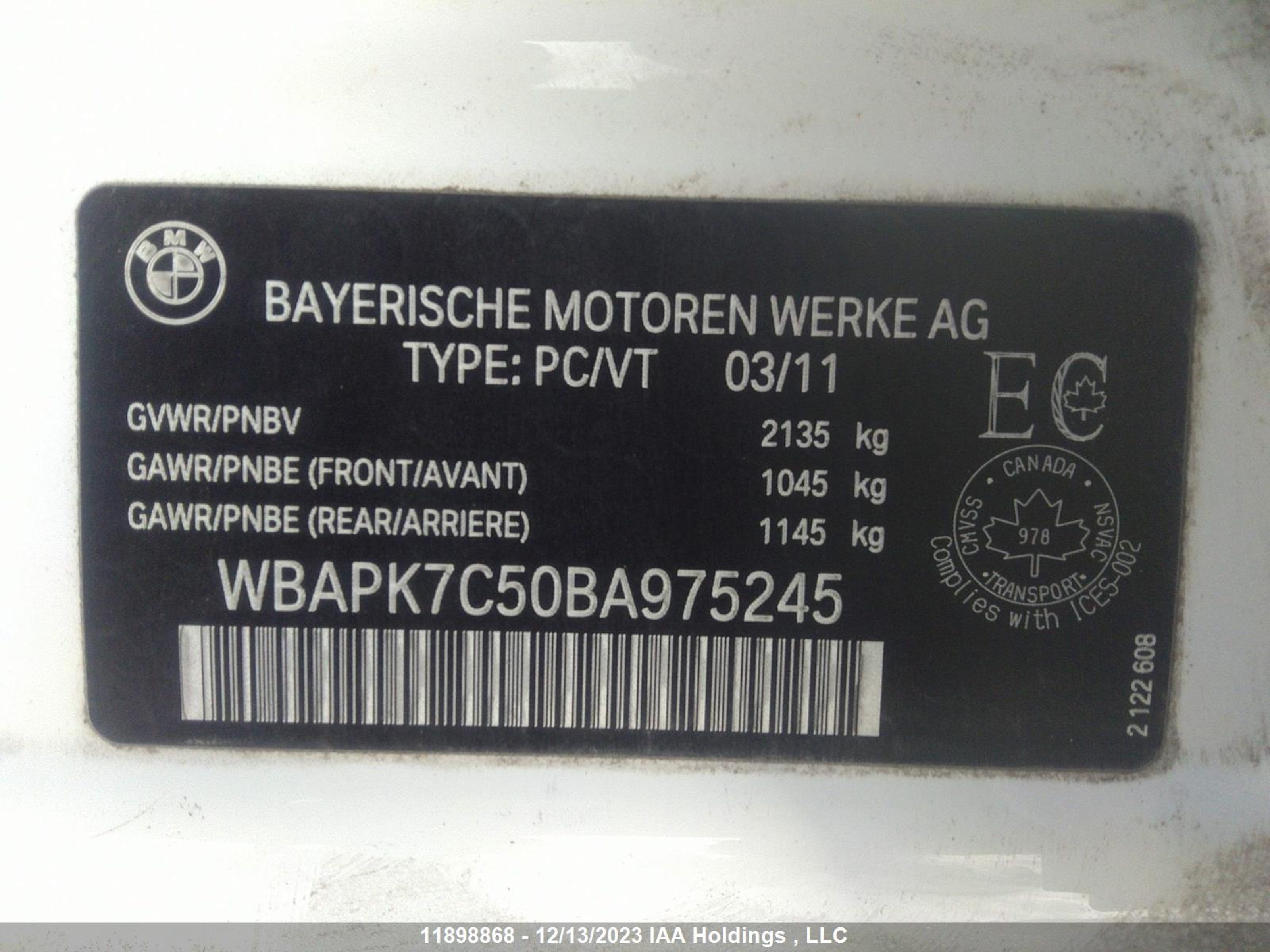 Photo 8 VIN: WBAPK7C50BA975245 - BMW 3ER 