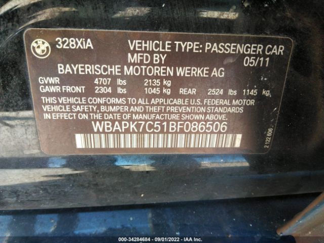 Photo 8 VIN: WBAPK7C51BF086506 - BMW 3 SERIES 